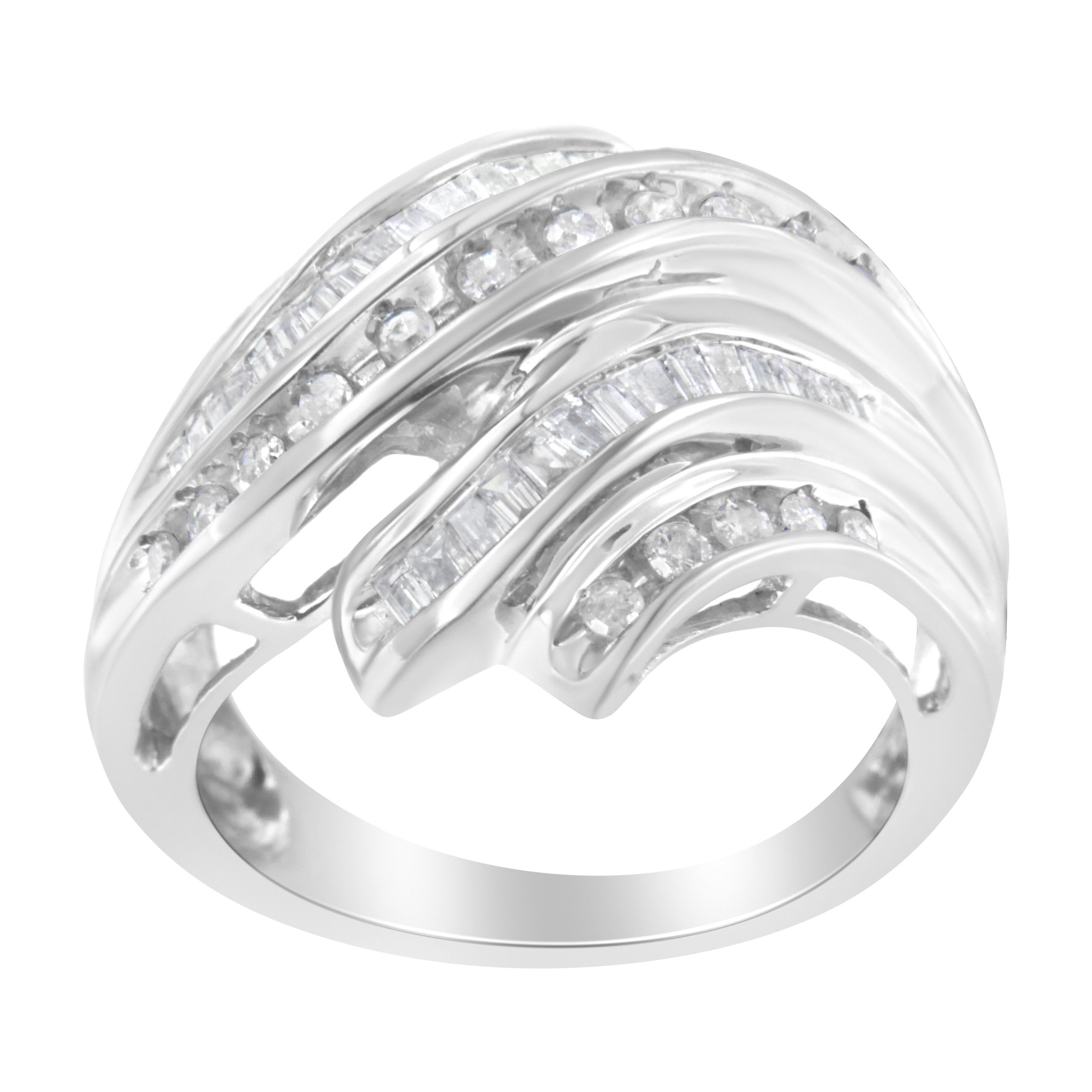 For Sale:  10K White Gold Round and Baguette Cut 3/4 Carat Diamond Channel Ring 2