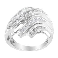 10K White Gold Round and Baguette Cut 3/4 Carat Diamond Channel Ring