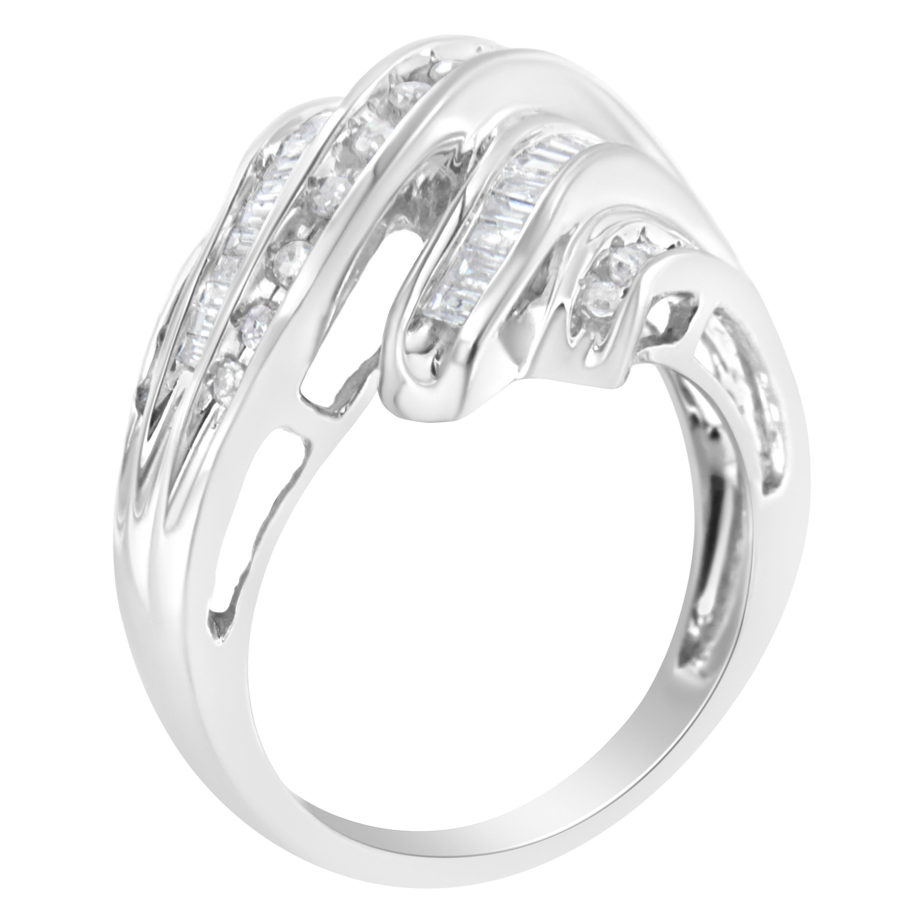 For Sale:  10K White Gold Round and Baguette Cut 3/4 Carat Diamond Channel Ring 4