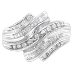 10K White Gold Round and Baguette Cut 3/4 Carat Diamond Channel Ring