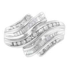 10K White Gold Round and Baguette Cut 3/4 Cttw Diamond Channel Ring