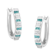 10k White Gold Round and Blue Baguette 1/2 Cttw Diamond Hoop Earrings