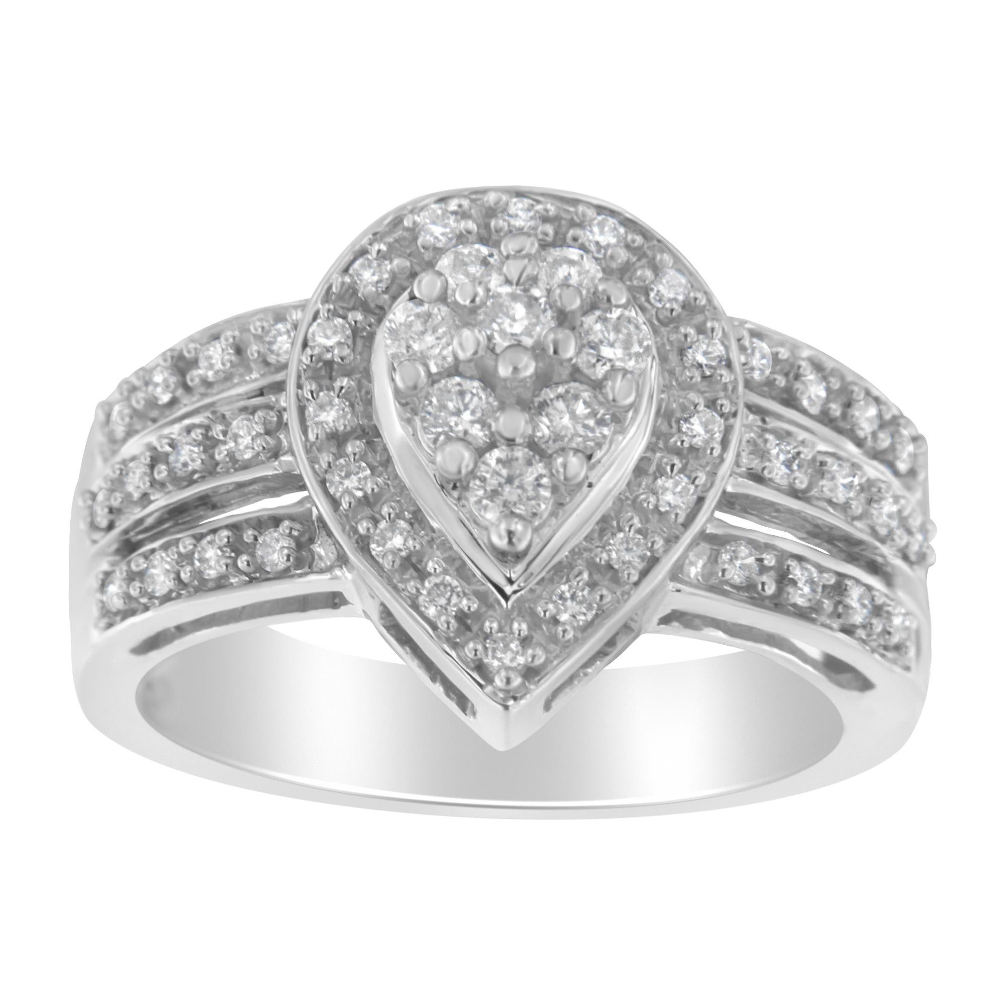 Modern 10K White Gold Round Cut 1/2 Cttw Diamond Teardrop Ring