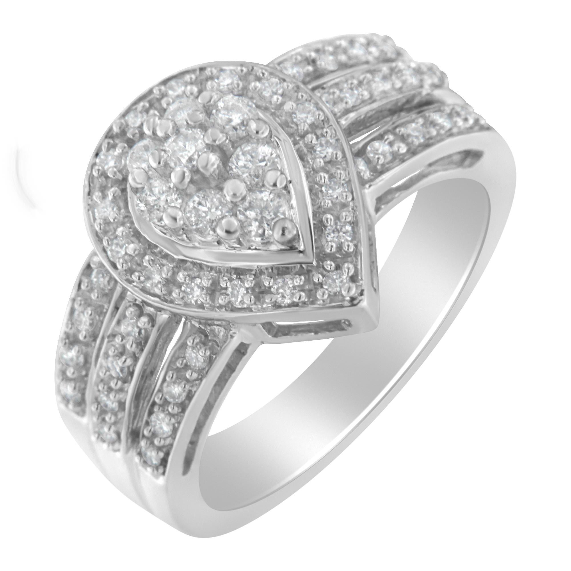 10K White Gold Round Cut 1/2 Cttw Diamond Teardrop Ring In New Condition In New York, NY