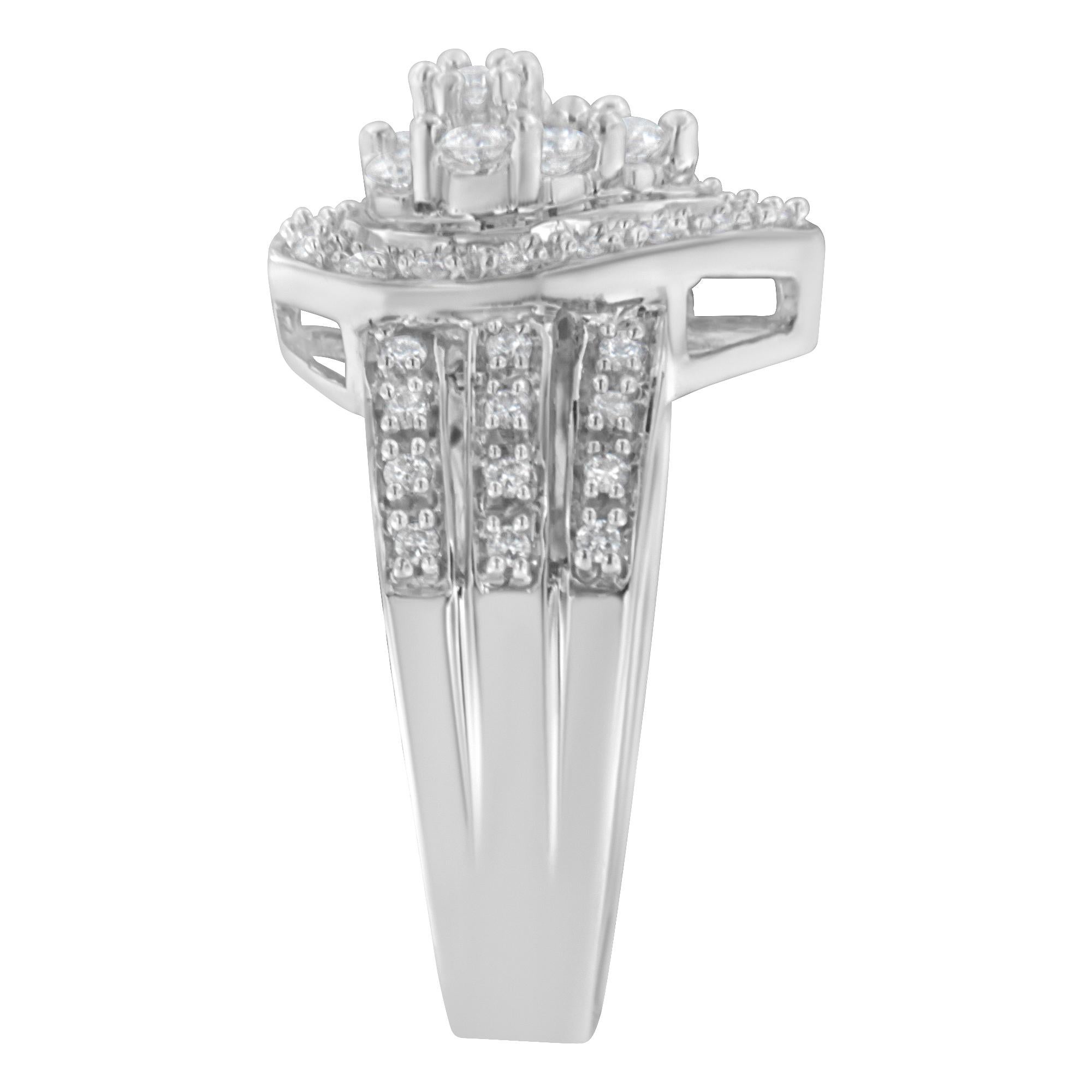 Women's 10K White Gold Round Cut 1/2 Cttw Diamond Teardrop Ring