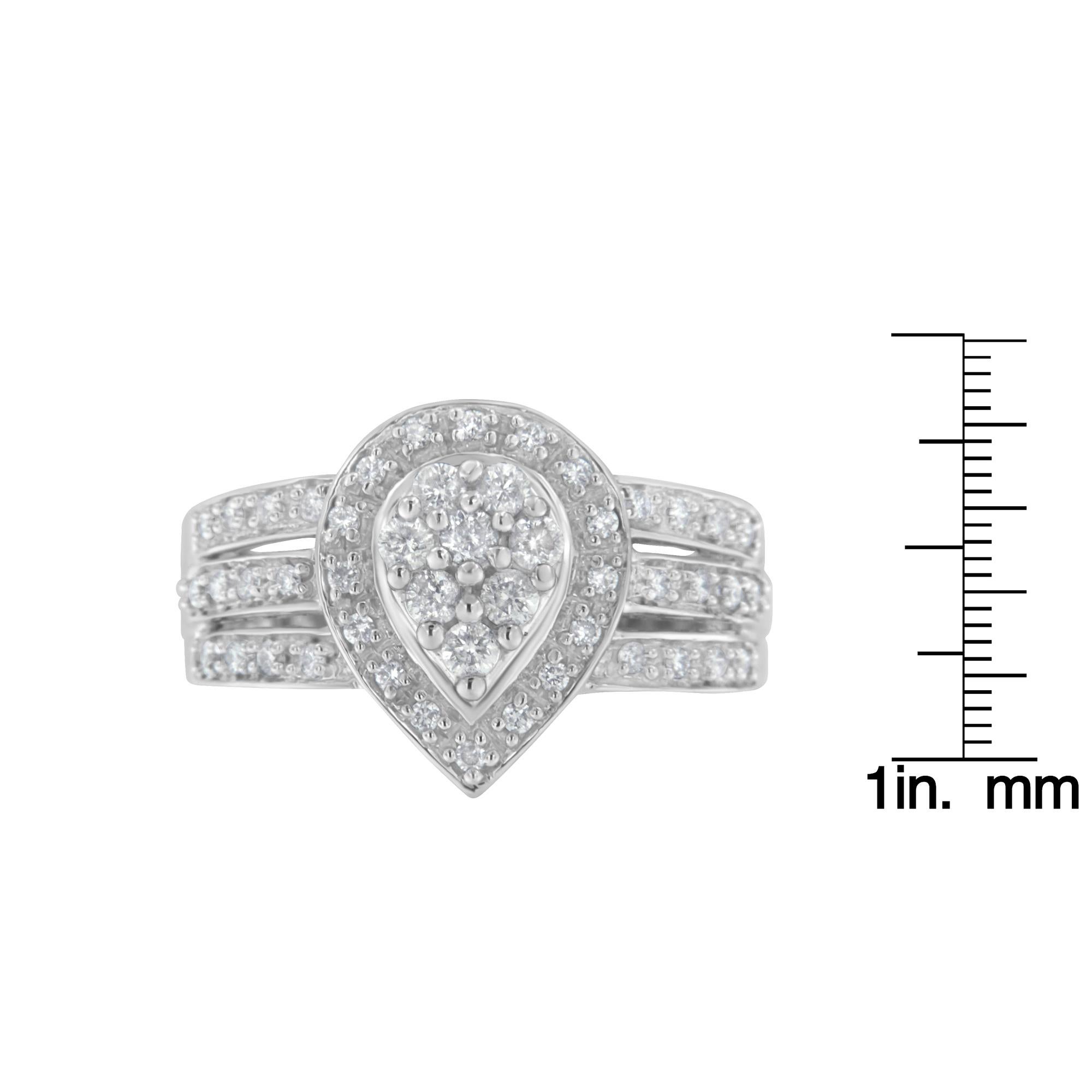 10K White Gold Round Cut 1/2 Cttw Diamond Teardrop Ring 1