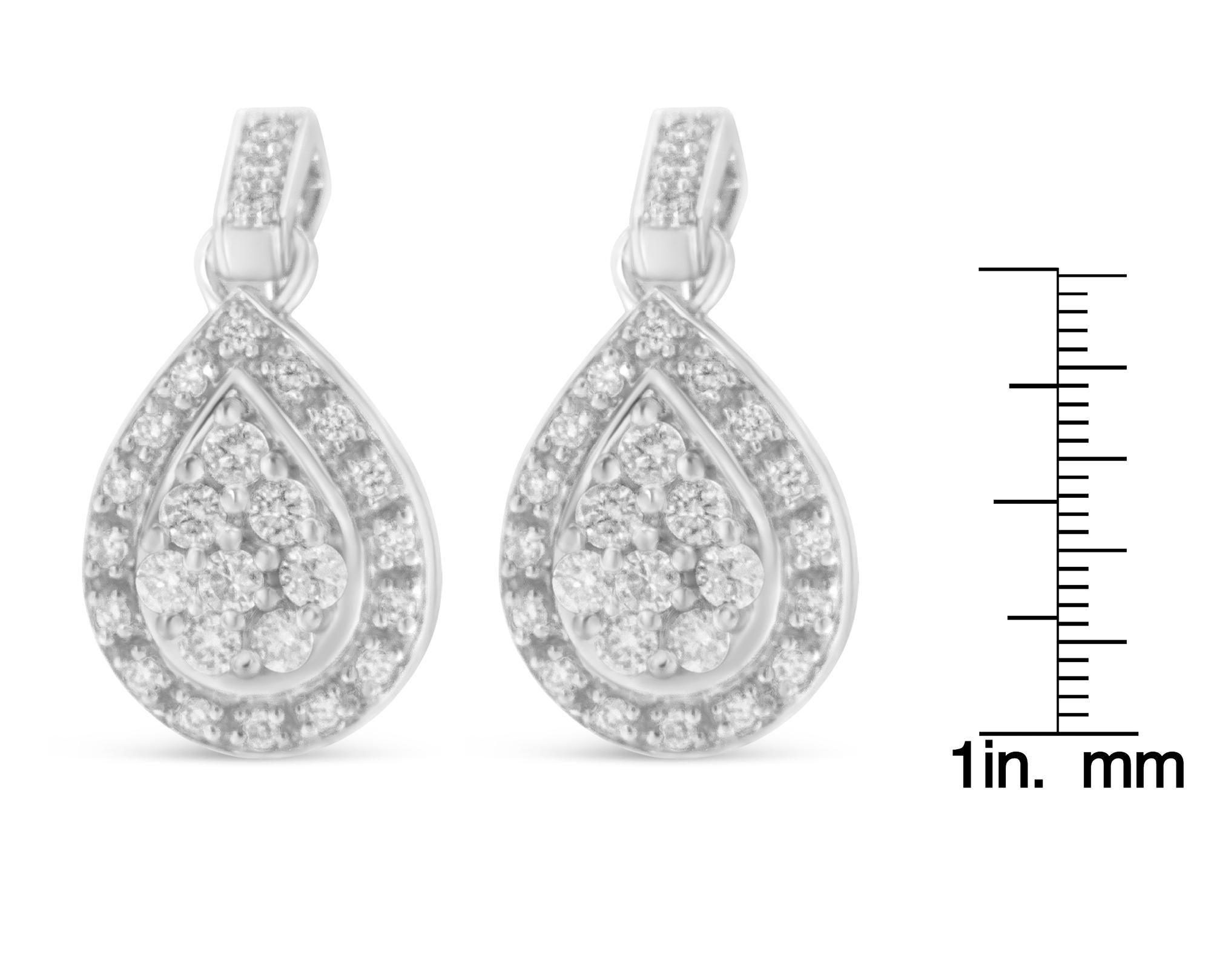 Women's 10K White Gold Round Cut 3/4 Carat Diamond Dangle Earrings For Sale
