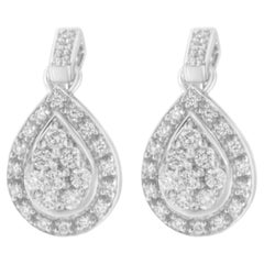 10K White Gold Round Cut 3/4 Carat Diamond Dangle Earrings