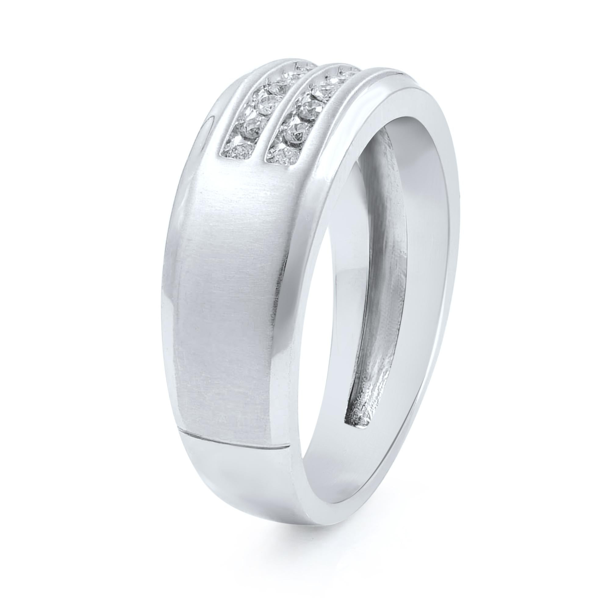 Modern 10 Karat White Gold Round Cut Diamond Wedding Band Ring for Men 0.36 Carat