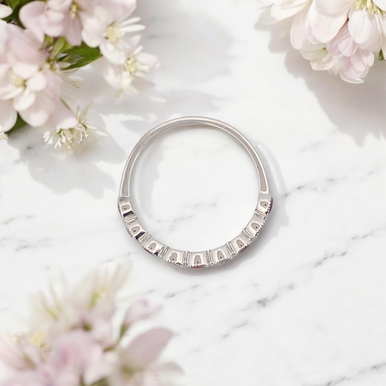 Modern Sage  10K White Gold Ruby & Diamond Band, Vintage Style Milgrain Ring