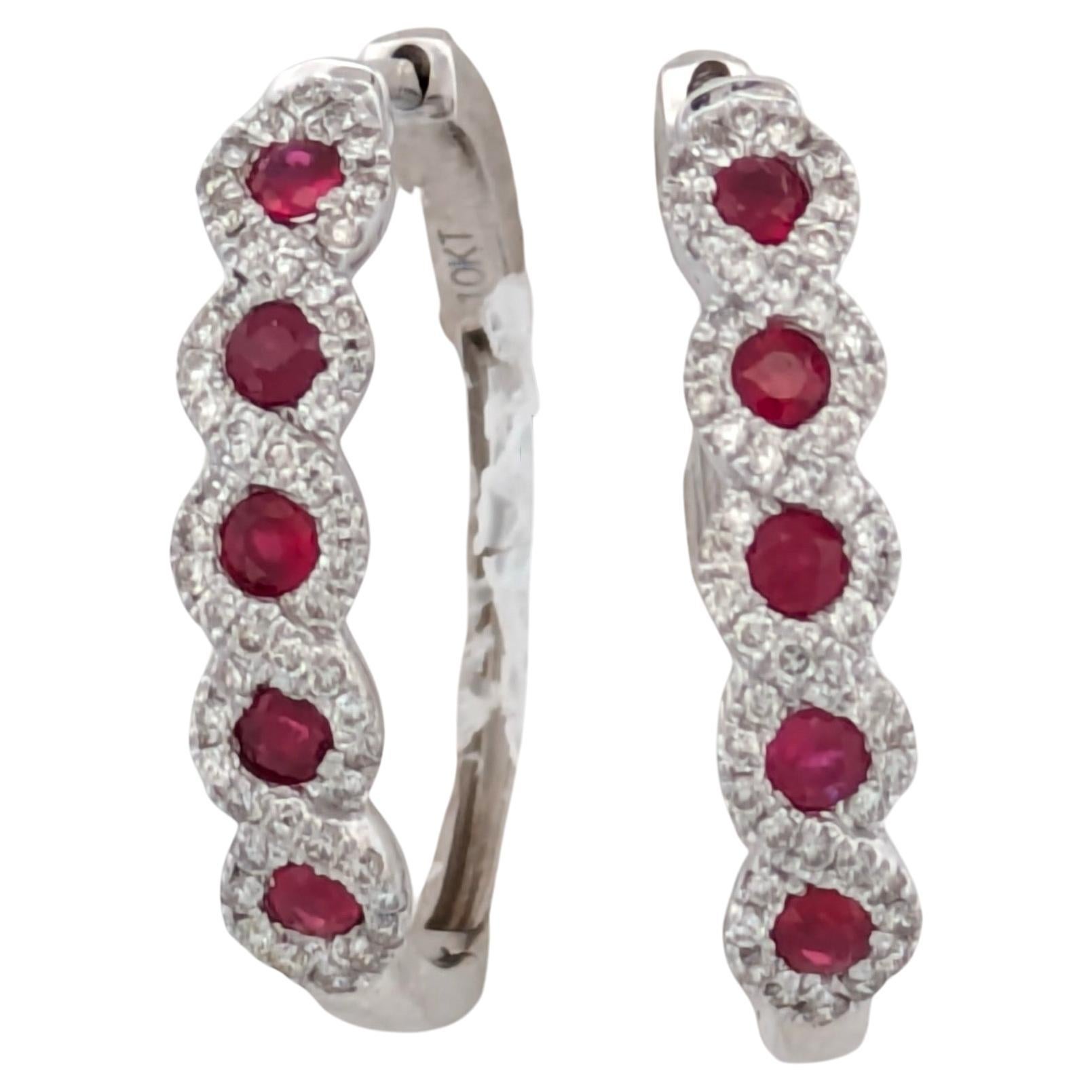 10K White Gold Ruby & Diamond Earrings  .45 CTW Natural Rubies,   Fine Jewelry For Sale
