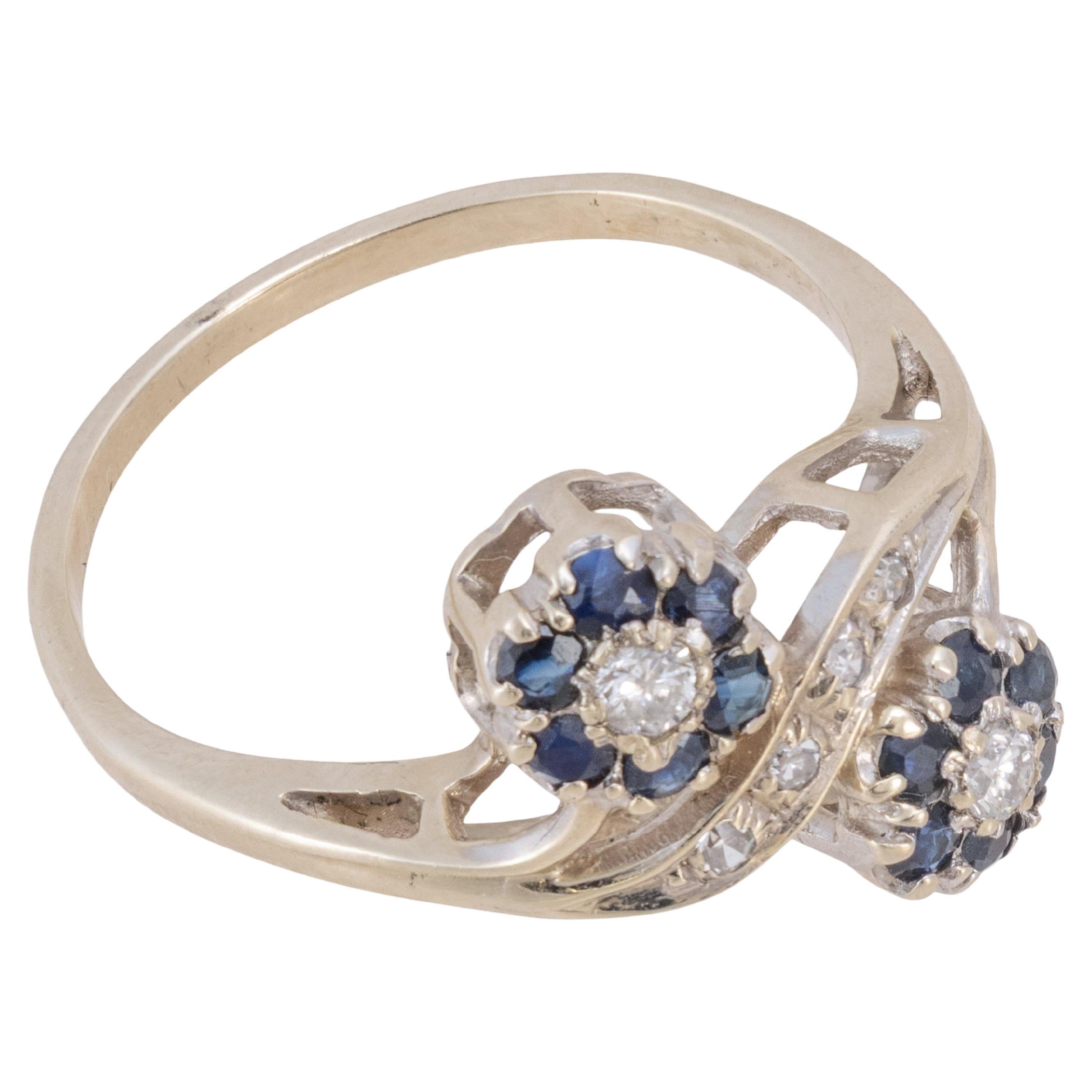 10K White Gold Sapphire and Diamond Cocktail Ring