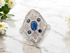 Amethysta  10k White Gold Sapphire and Diamond Ring with, Ring Size 6.25