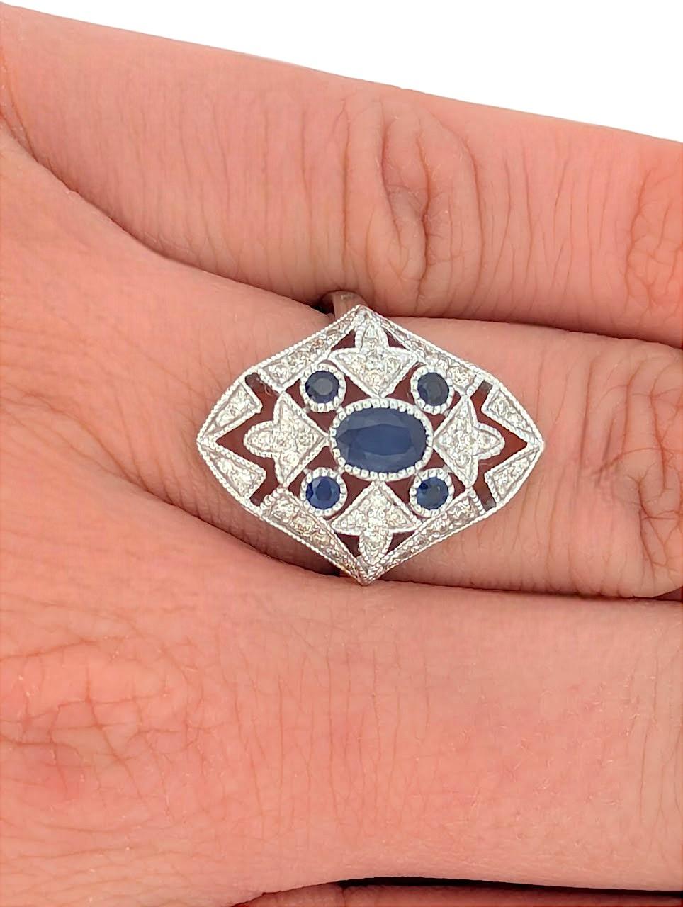 Modern Amethysta  10k White Gold Sapphire and Diamond Ring with, Ring Size 6.25 For Sale