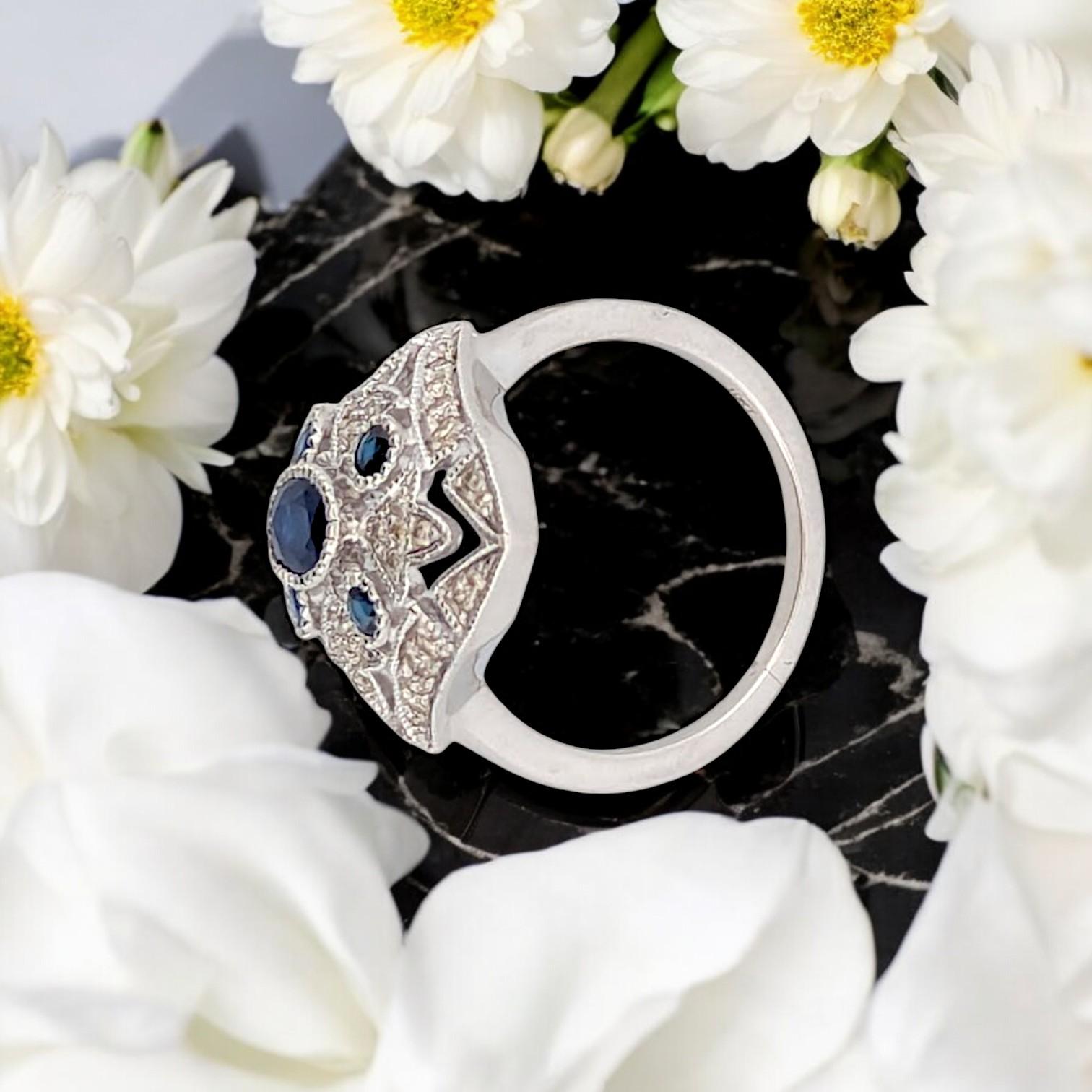 Oval Cut Amethysta  10k White Gold Sapphire and Diamond Ring with, Ring Size 6.25 For Sale