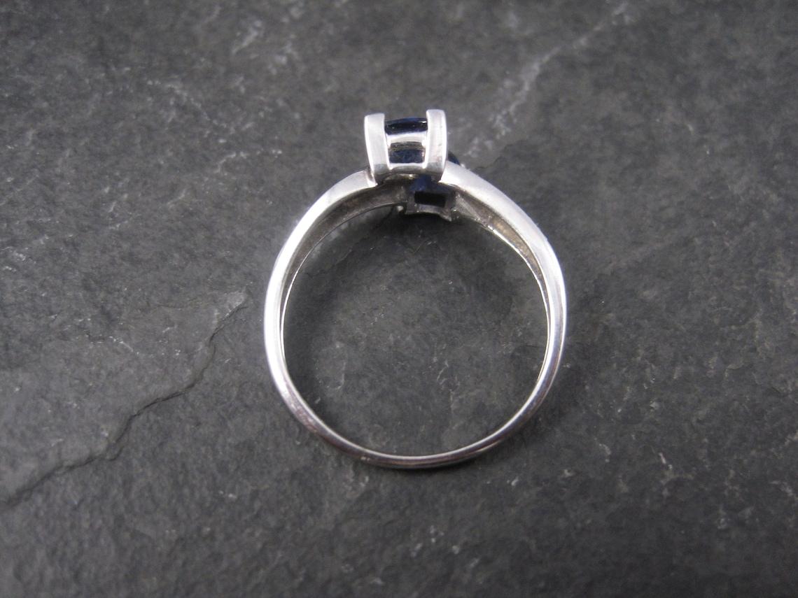 Women's 10K White Gold Sapphire Diamond Ring Size 9.75 For Sale