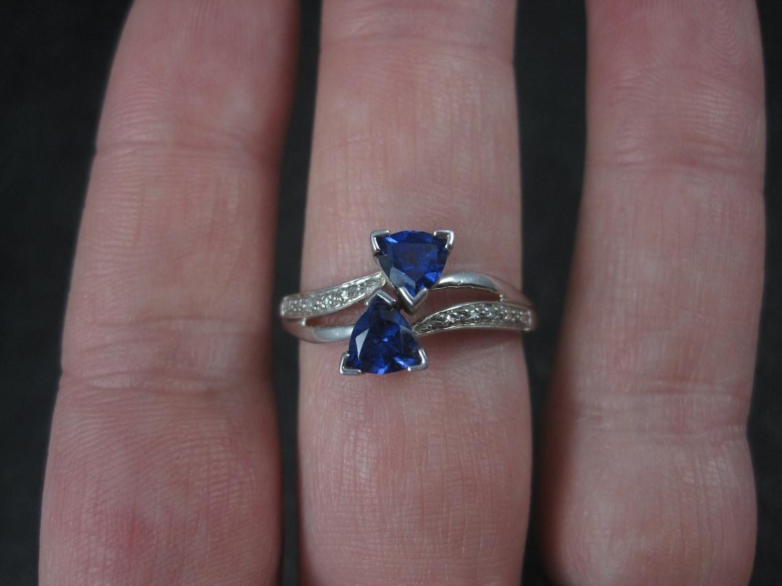 10K White Gold Sapphire Diamond Ring Size 9.75 For Sale 1