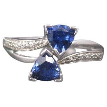 10K White Gold Sapphire Diamond Ring Size 9.75 For Sale