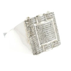 10 Karat White Gold Square Pave Diamond Men's Ring