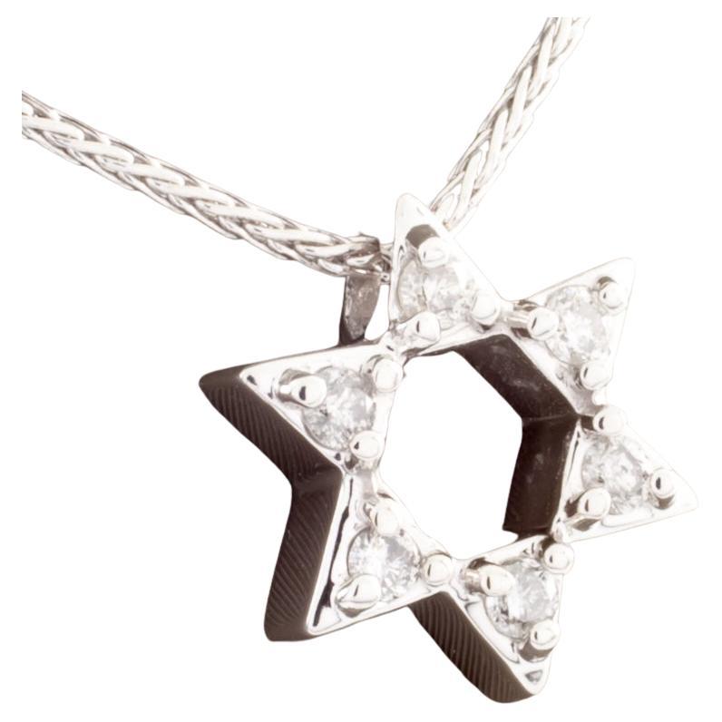 10k White Gold Star of David Pendant TDW, 0.15 ct with 14k Gold Chain For Sale