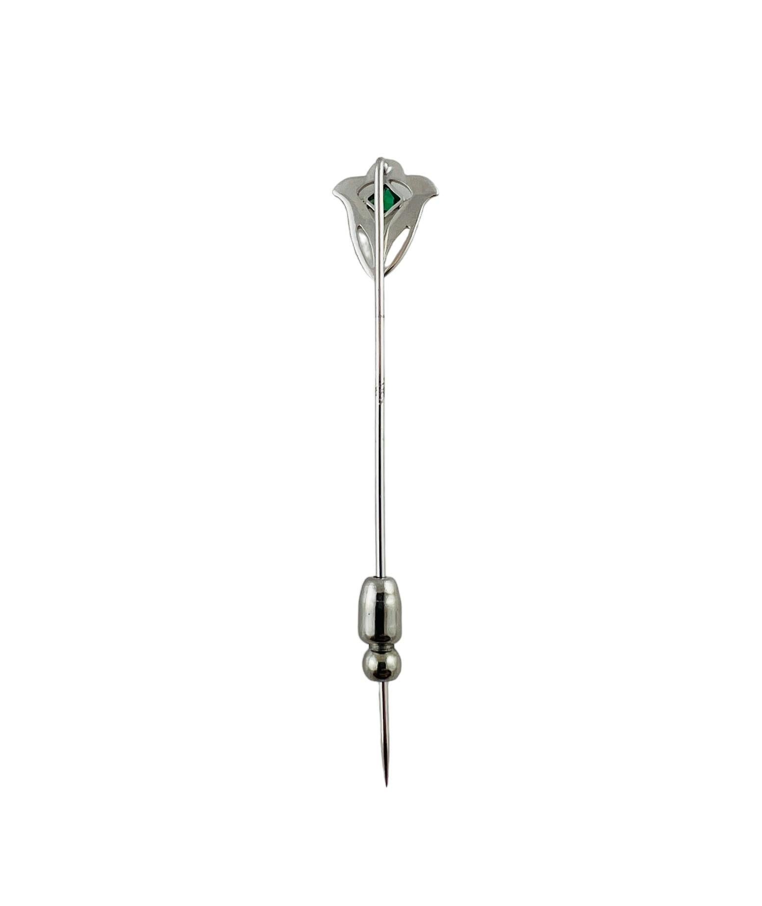 10K White Gold Stick Pin with Green Glass Stone #15688 For Sale 2