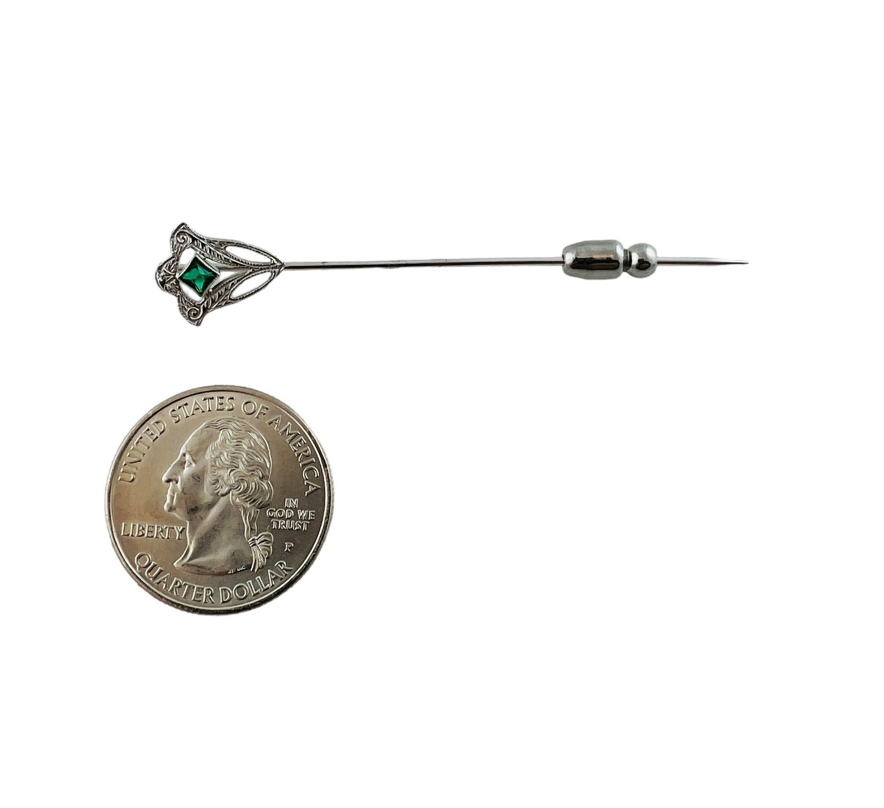 10K White Gold Stick Pin with Green Glass Stone #15688 For Sale 3