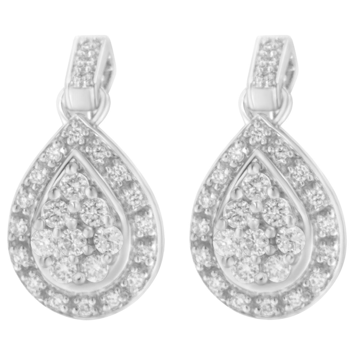 10K White Gold 3/4 Carat Round Cut Diamond Earrings