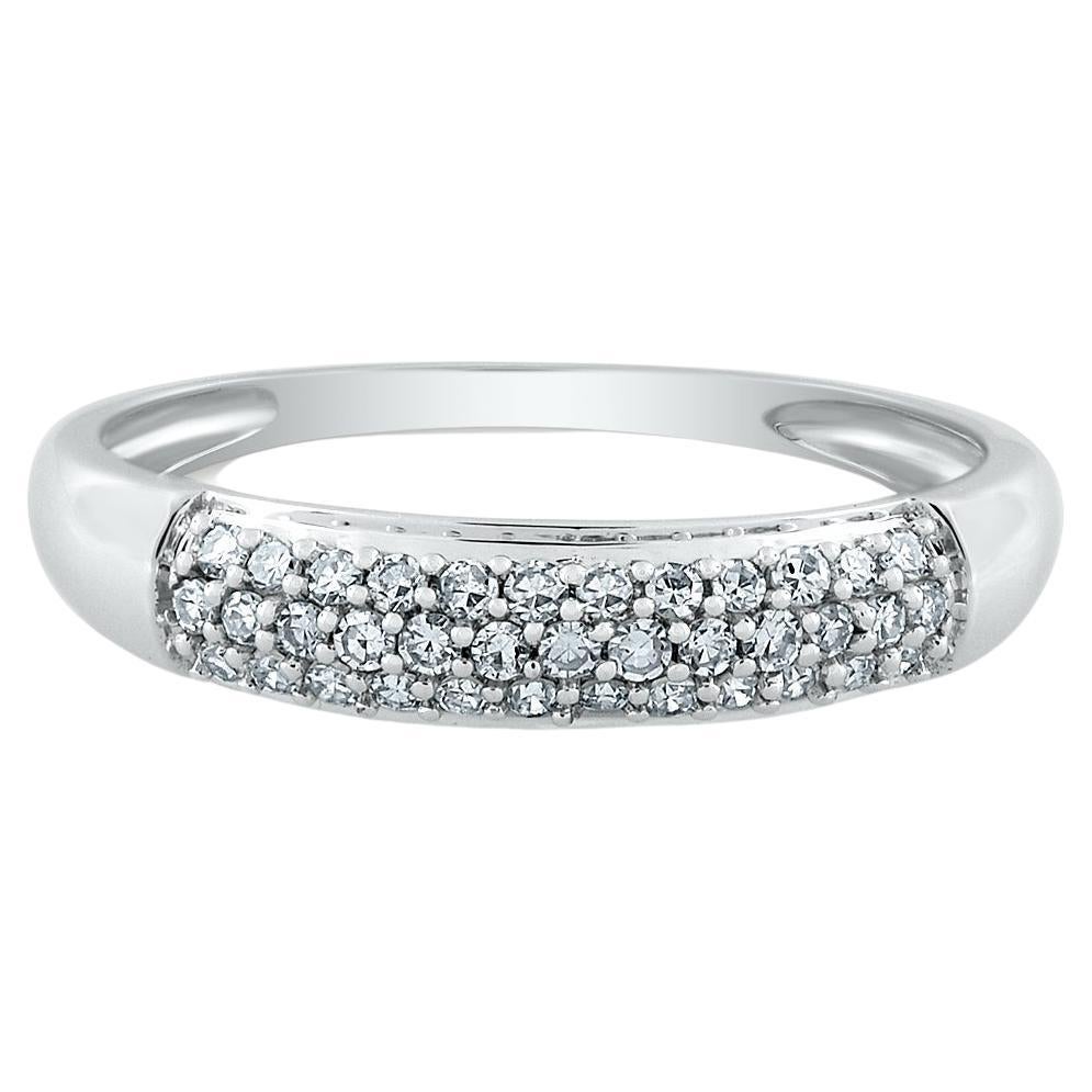10K White Gold Triple Row Diamond Band Ring For Sale
