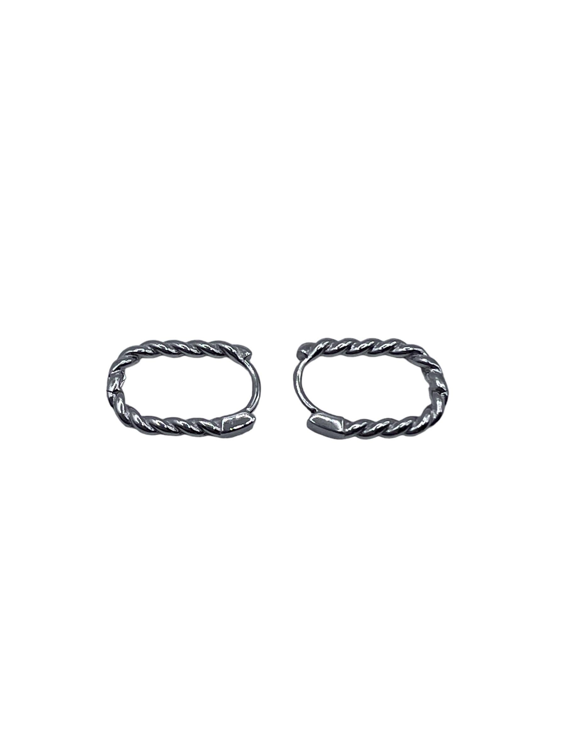 These small hoop earrings boast a unique oval shape and intricate twist pattern, providing a stylish and eye-catching addition to any outfit. Perfect for everyday wear and for that subtle and beautiful evening look. Earrings are hinged for an easy
