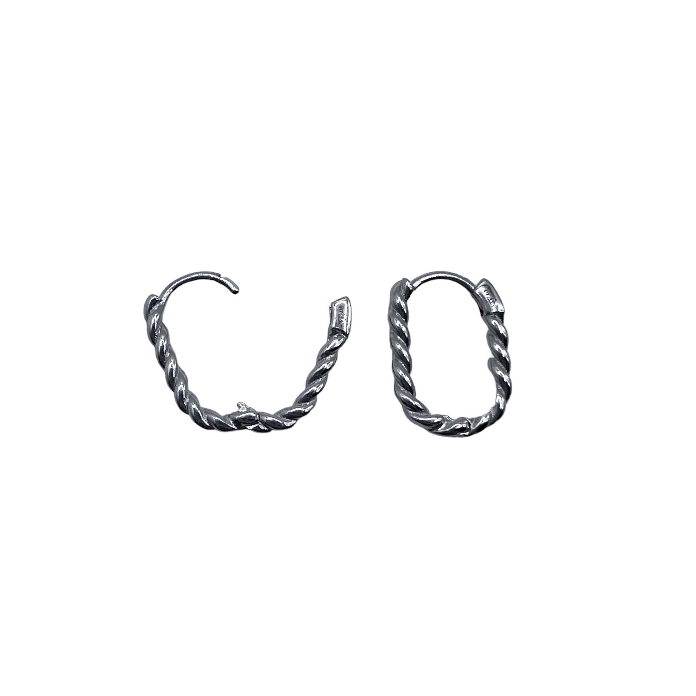 Contemporary White Gold Twist Oval Hoop Earrings For Sale