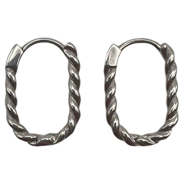 10K White Gold Twist Oval Hoop Earrings