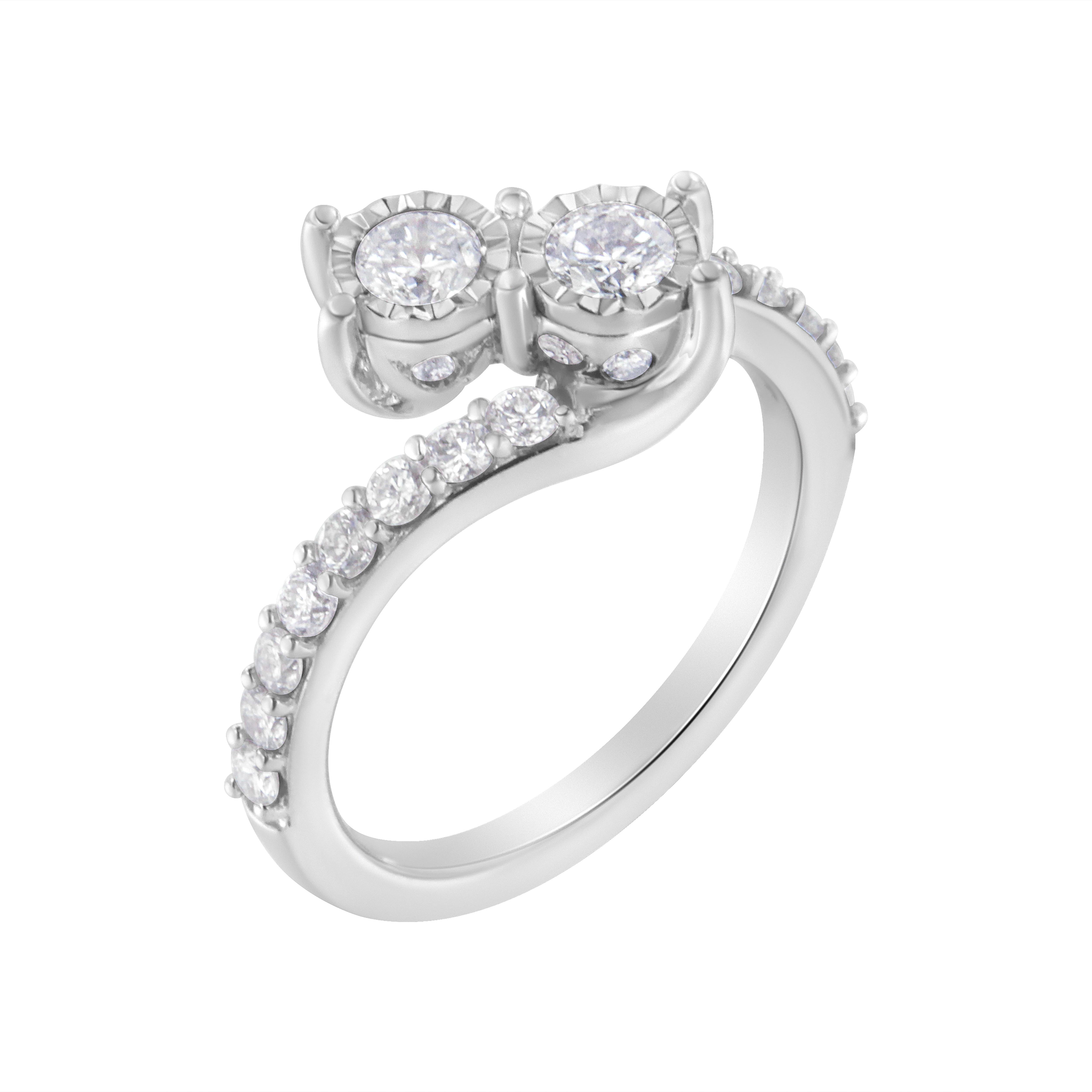 For Sale:  10K White Gold Two-Stone Miracle-Set 1.0 Carat Diamond Bypass Ring 3
