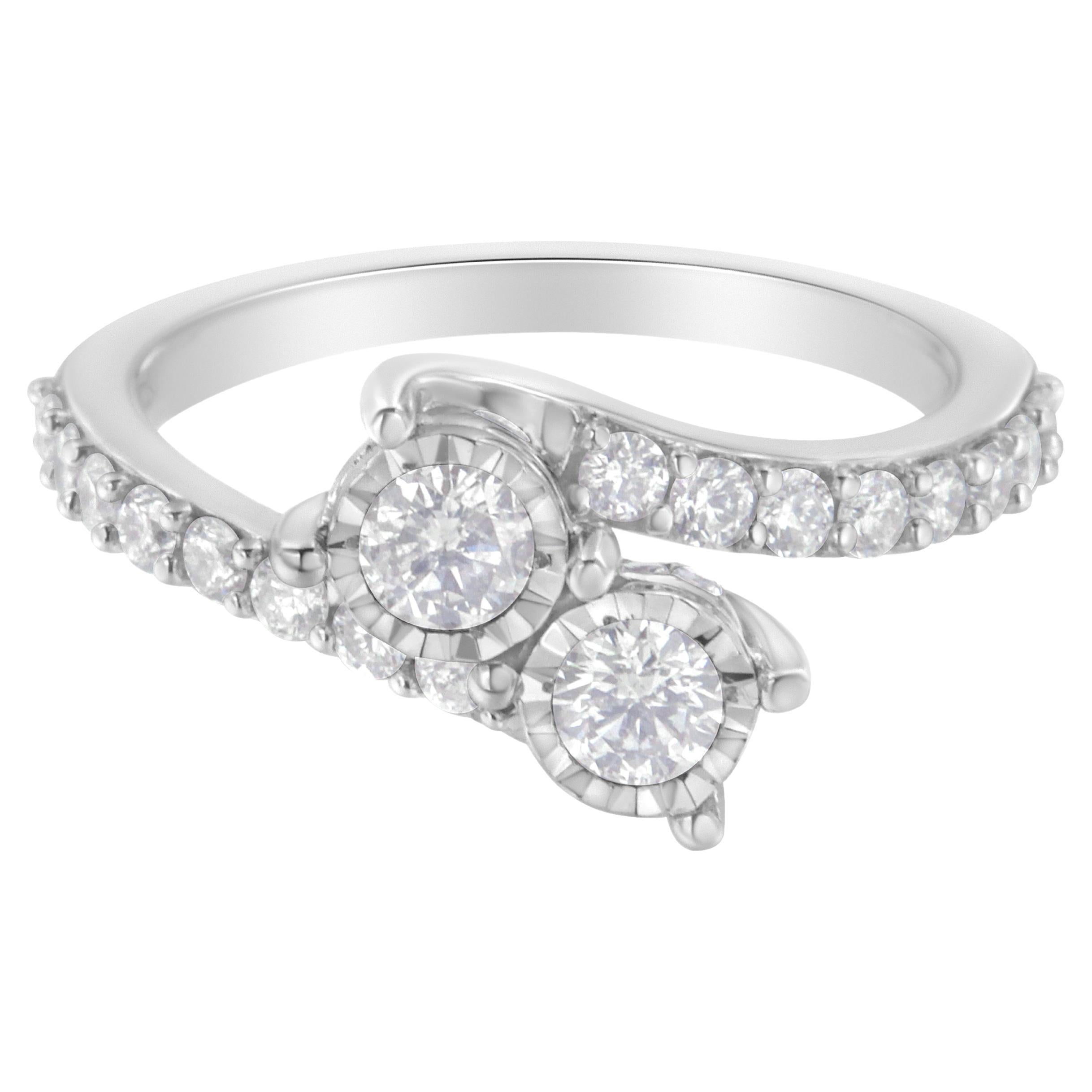 For Sale:  10K White Gold Two-Stone Miracle-Set 1.0 Carat Diamond Bypass Ring