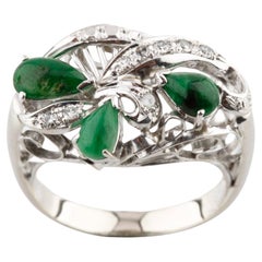 Anillo en racimo de oro blanco de 10 quilates con jadeíta de 0,53 quilates y diamantes de 0,10 quilates, talla 5,75