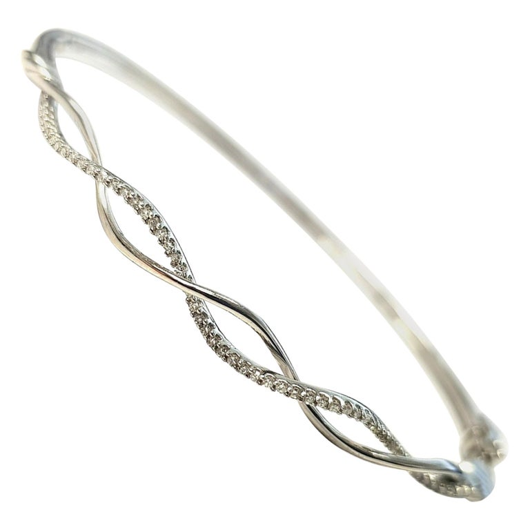 10 Karat White Gold Woven Diamond Bracelet For Sale (Free Shipping) at ...