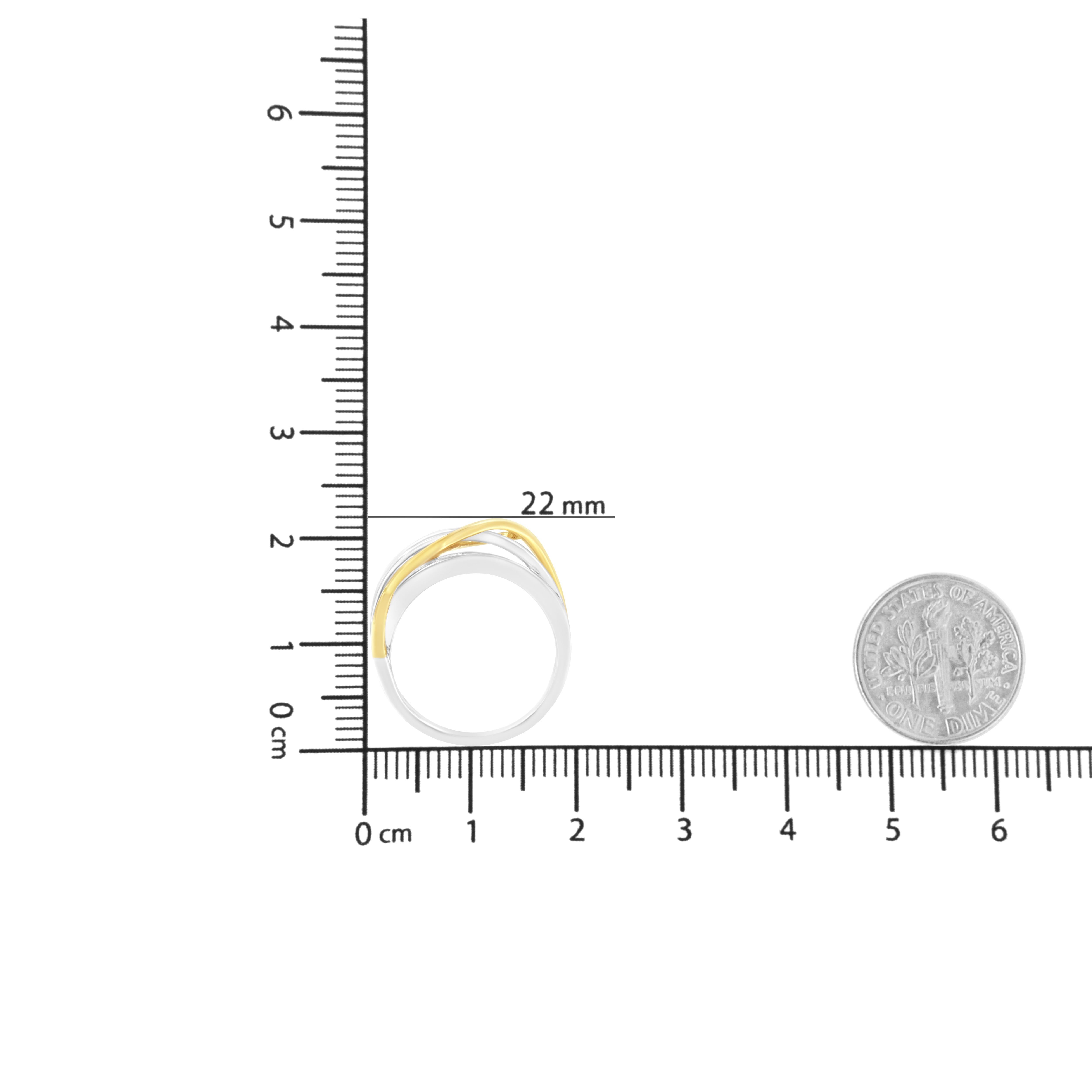 En vente :  Bague à anneau bypass en or blanc et jaune 10 carats avec diamants sertis en canal de 1 1/10 carat 7