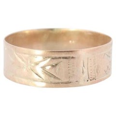 10k Wide Cigar band. Antique Embossed Chevron floral design. 6mm sz6. Antique