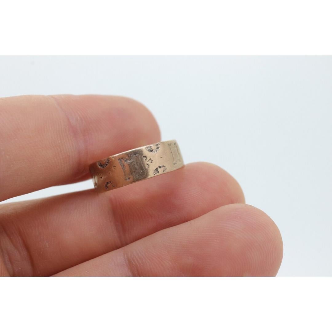 Women's or Men's 10k Wide Cigar band. Vintage Embossed flower floral design. 6mm sz6.75 For Sale