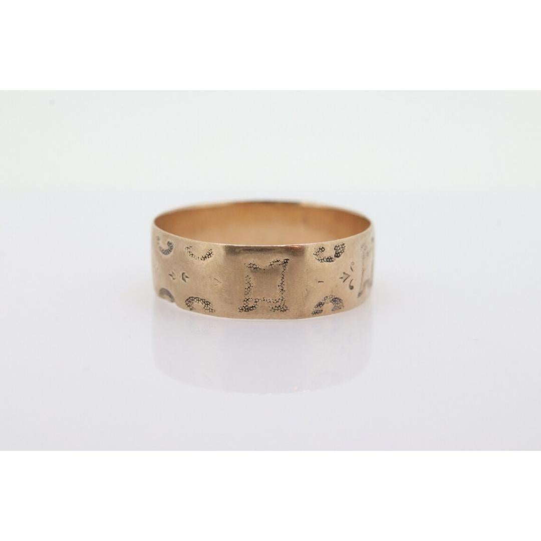 10k Wide Cigar band. Vintage Embossed flower floral design. 6mm sz6.75 For Sale 2