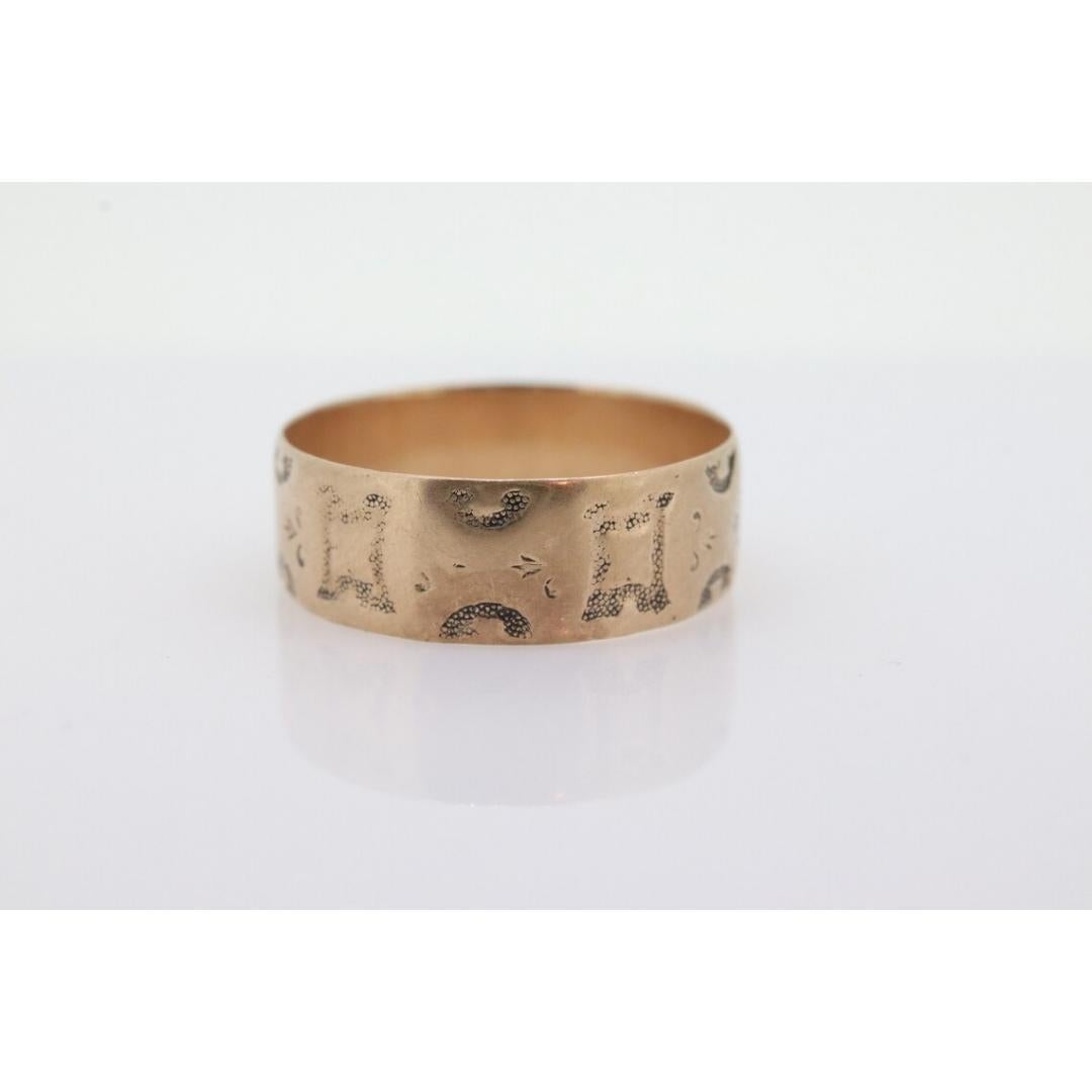 10k Wide Cigar band. Vintage Embossed flower floral design. 6mm sz6.75 For Sale 3