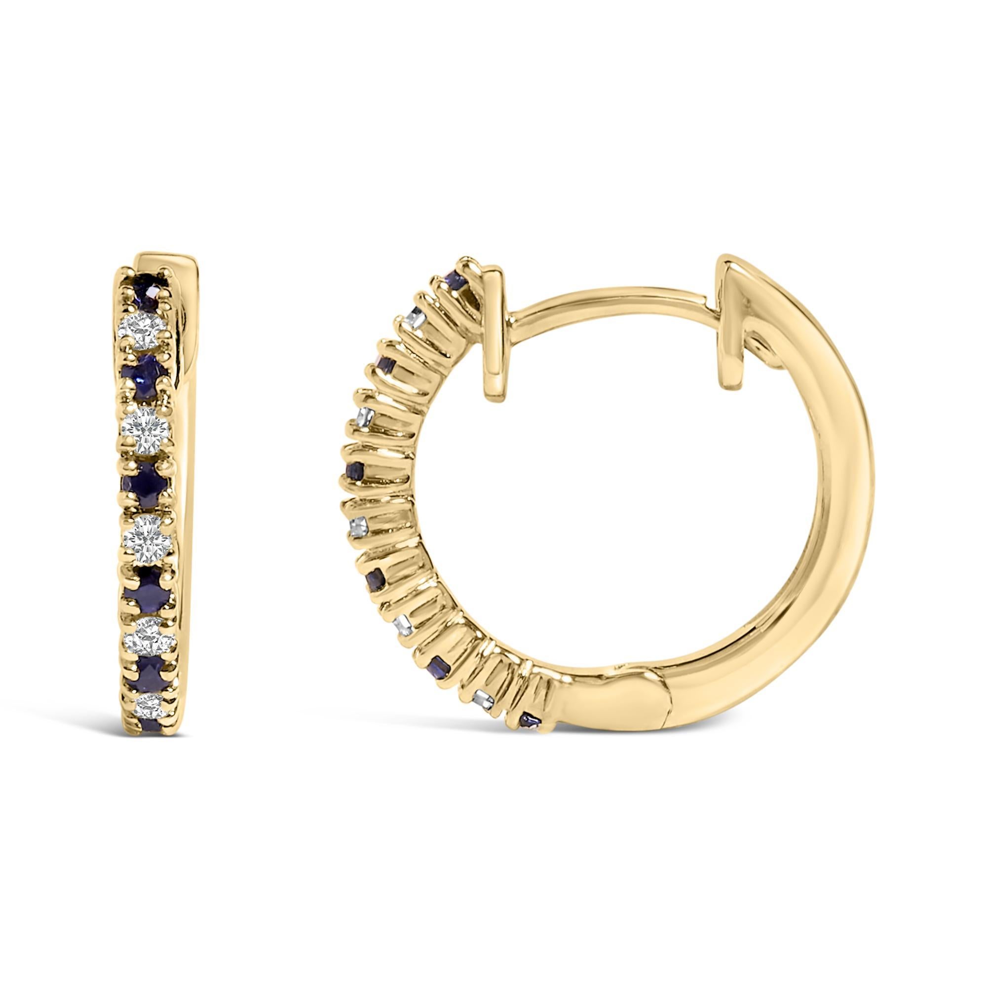 Pendientes Aros Alternados Zafiro Azul Amarillo 10K 1/10 Cttw Diamante Moderno en venta