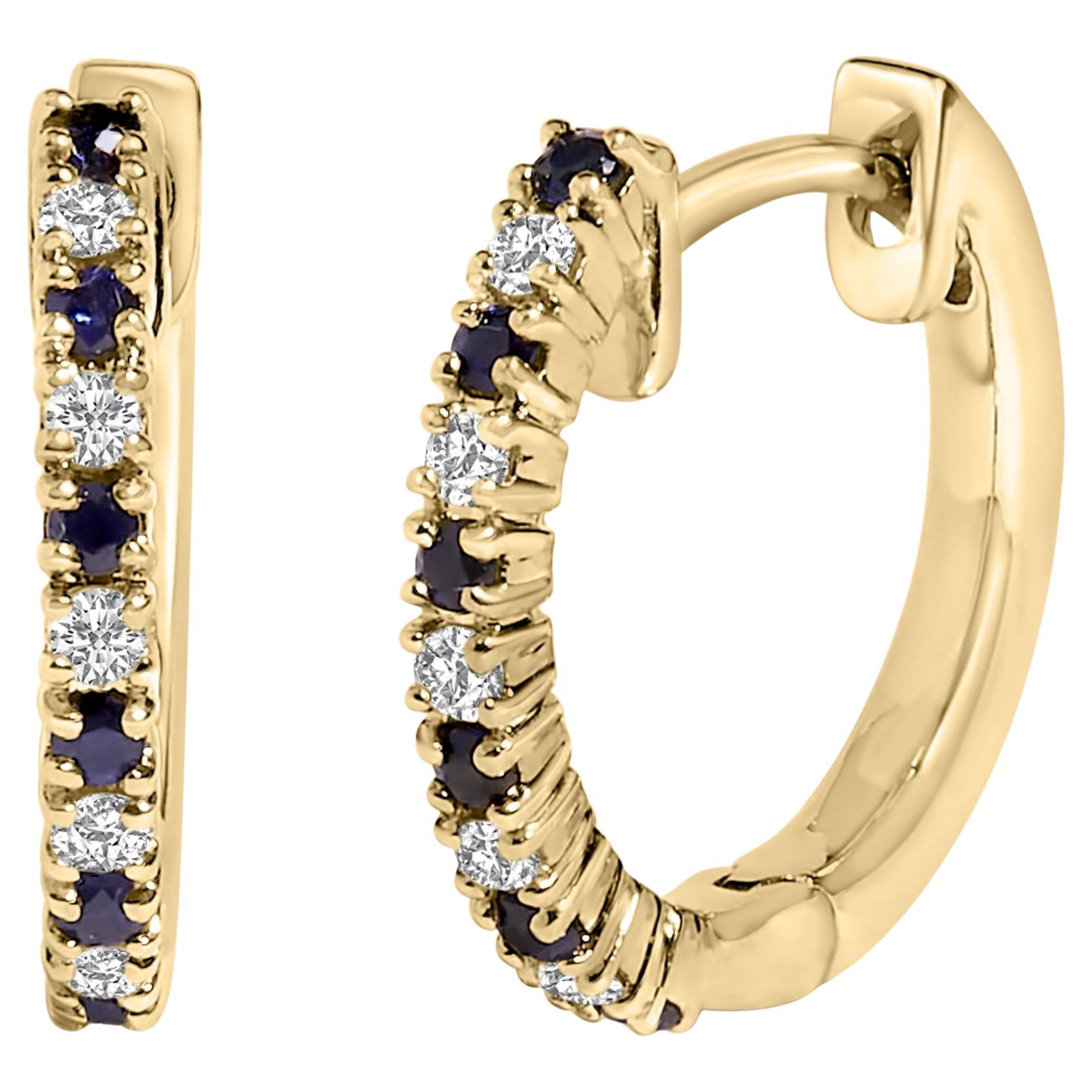Pendientes Aros Alternados Zafiro Azul Amarillo 10K 1/10 Cttw Diamante