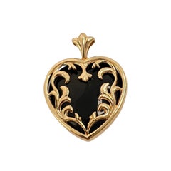 10K Yellow and Rose Gold Onyx Heart Pendant #25758