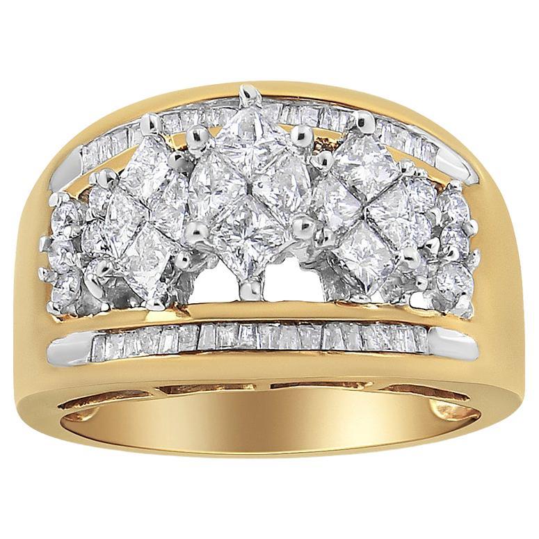 10K Yellow and White Gold 1 1/2 Carat Pear Shaped 3 Stone Diamond Ring Band For Sale