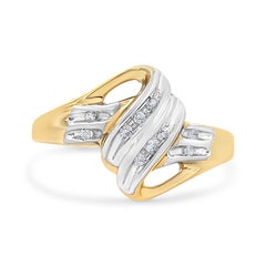 10K Yellow and White Gold 1/15 Carat Round-Cut Diamond Bypass Ring- Size 7