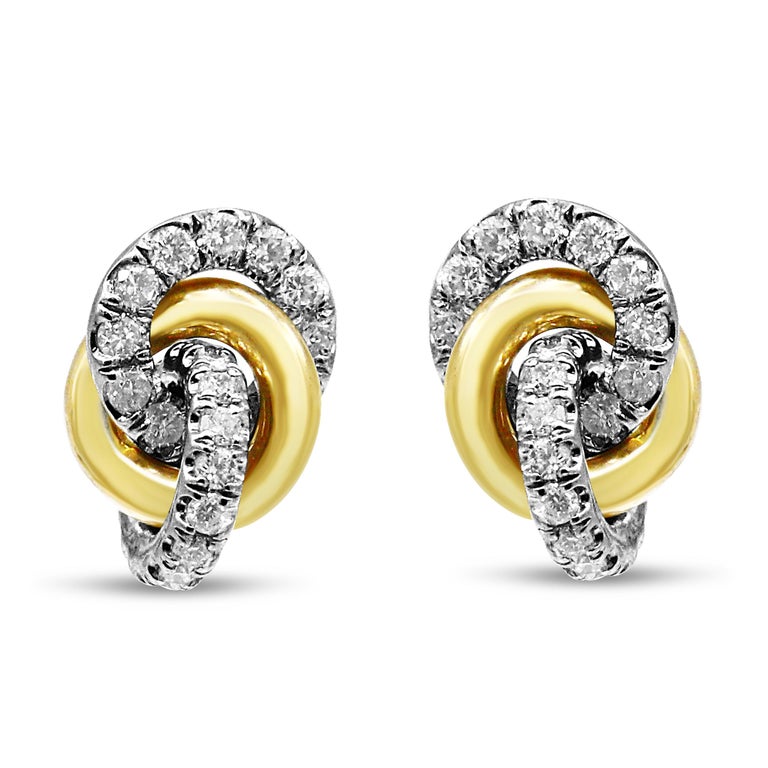 10K Yellow and White Gold 1/2 Carat Diamond Triple Interlocking Knot  Earrings