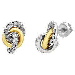 10K Yellow and White Gold 1/2 Carat Diamond Triple Interlocking Knot Earrings