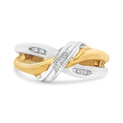 10K Yellow and White Gold 1/20 Cttw Round-Cut Diamond Bypass Ring