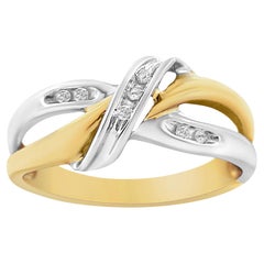 Anillo Bypass de Diamantes talla redonda 1/20 Cttw en Oro Amarillo y Blanco de 10K