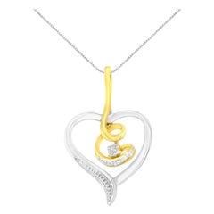 Halskette mit Herz-Diamant-Anhänger, 10 Karat Gelb- und Weißgold 1/25 Karat
